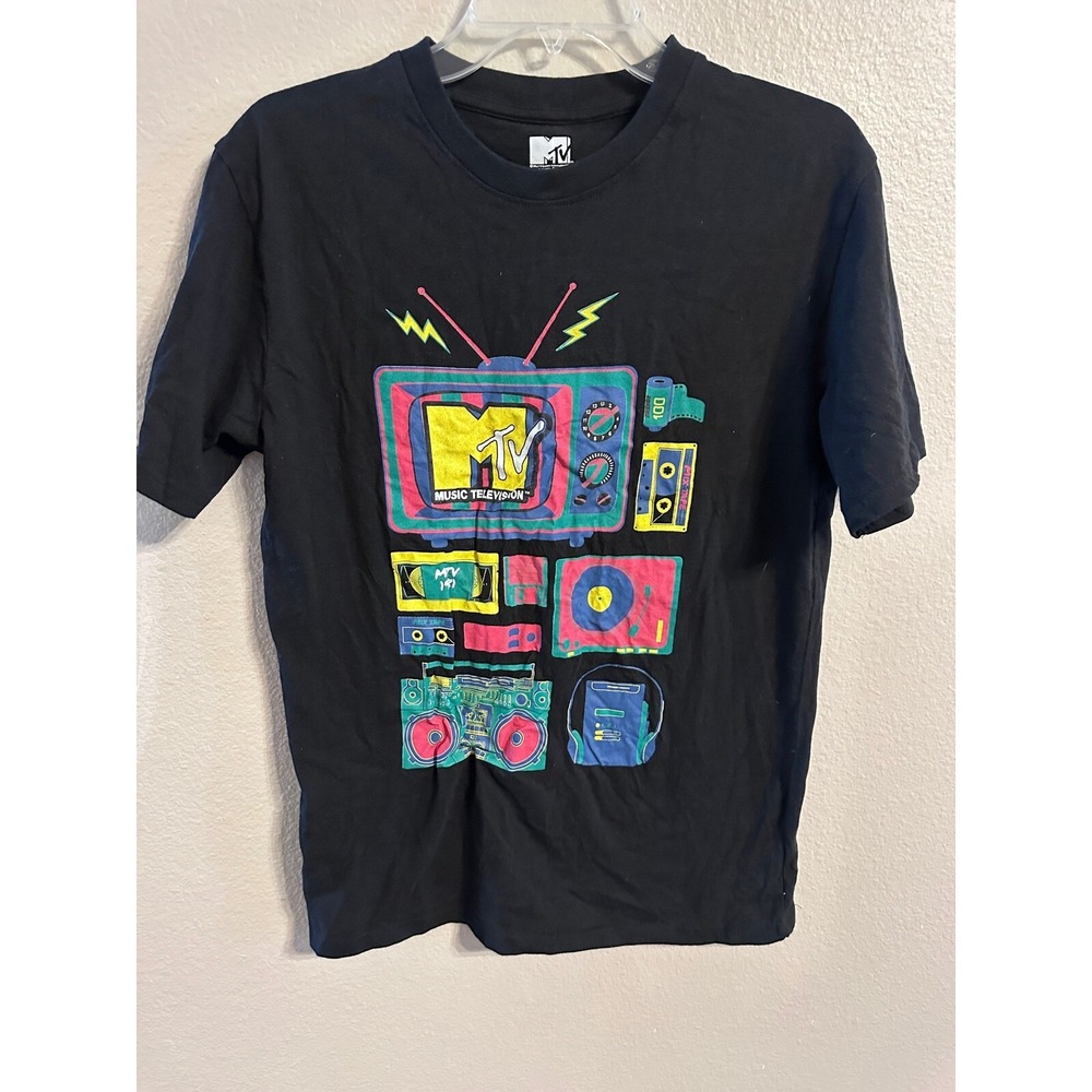 MTV Graphic T-Shirt Retro 80s Music Television Tee Black Medium